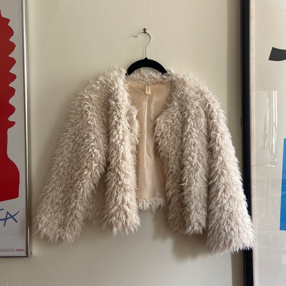 Faux-Fur Fuzzy Cropped Jacket